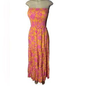 Abel the Label Orange and Pink Print Strapless Maxi Sundress in Size Small​